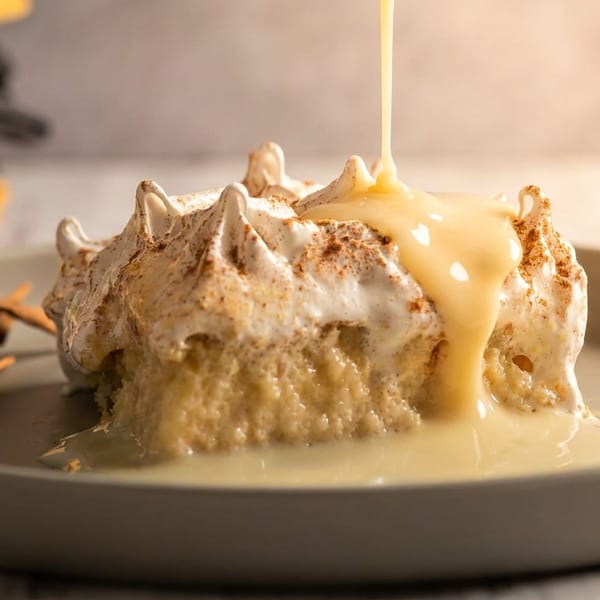Dessert topped with whipped cream, cinnamon, and warm caramel sauce, served on a plate with cinnamon sticks.